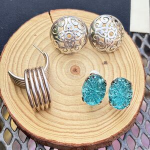 Lot 3 Pairs vintage Sterling Silver earrings lot 925 modernist boho